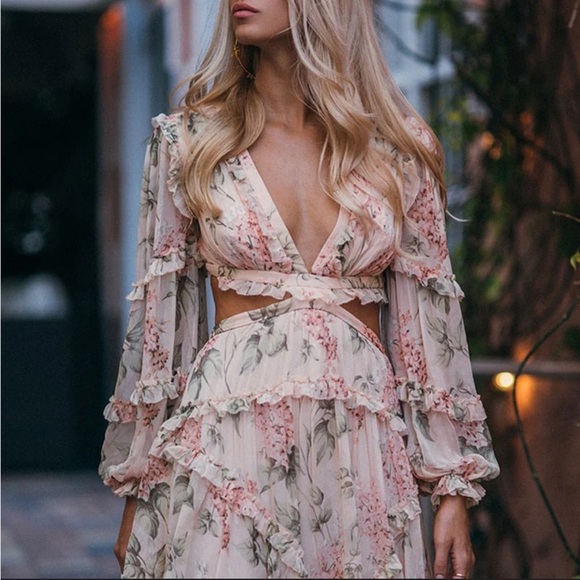 Floral Ruffle Cutout Dress - Picture 2 of 10